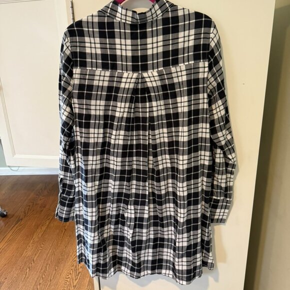 Baldwin Kansas City Black & White Flannel Button Down Dress with Pockets Size: L - Picture 4 of 5